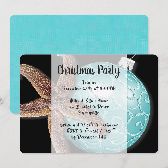 Starfisk vid Ornament Kustjul Party Inbjudan (Fram/baksida)