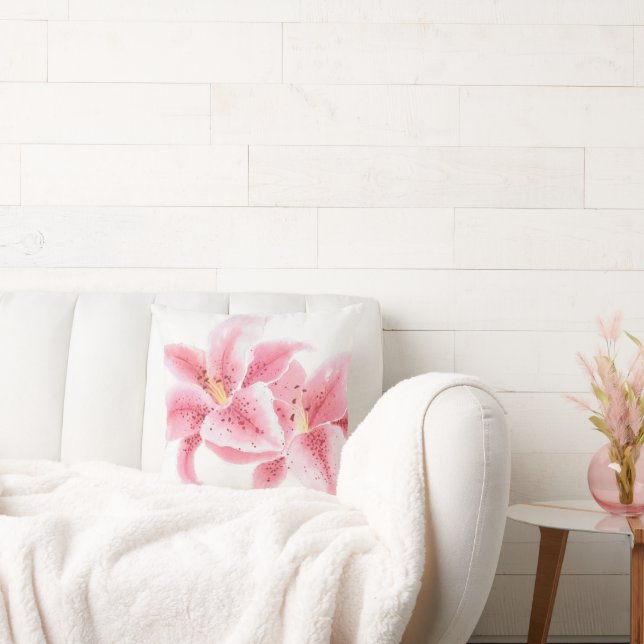 Stargazer Lilies Watercolor Pillow Kudde (Soffa)