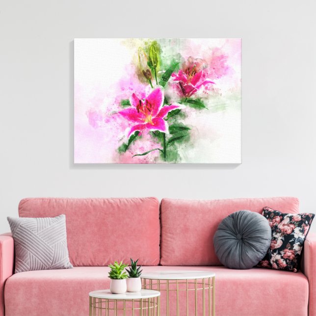 Stargazer Lilja blomma akvarell - wb 02 Canvastryck (Insitu (Vardagsrum))