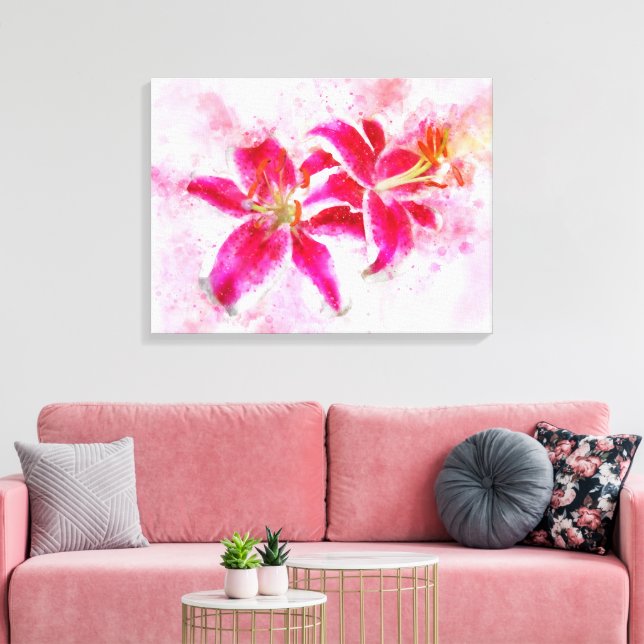 Stargazer Lilja blomma akvarell - wb 03 Canvastryck (Insitu (Vardagsrum))