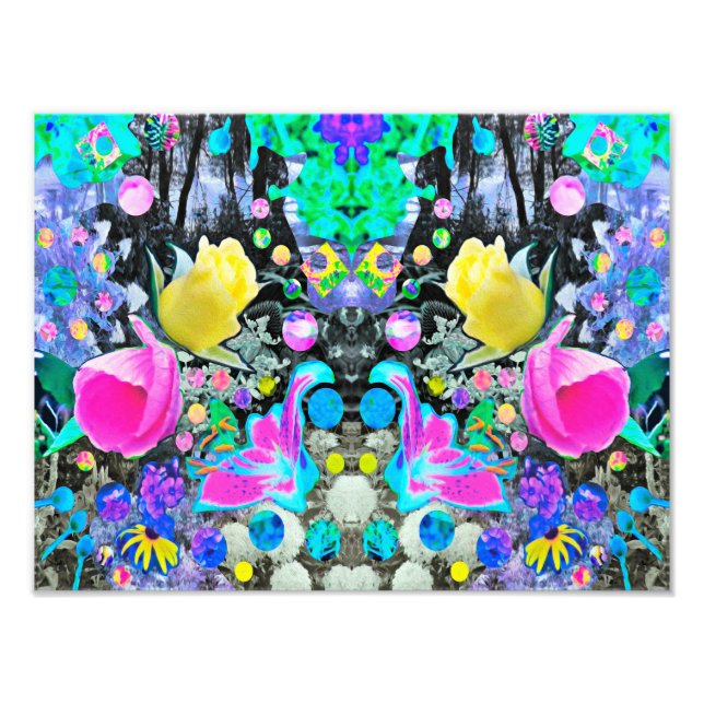 Stargazer-lilja, ros och rosa hibiskus collage fototryck (Framsidan)