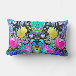 Stargazer-lilja, ros och rosa hibiskus collage lumbarkudde