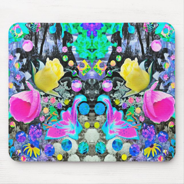 Stargazer-lilja, ros och rosa hibiskus collage musmatta (Framsidan)