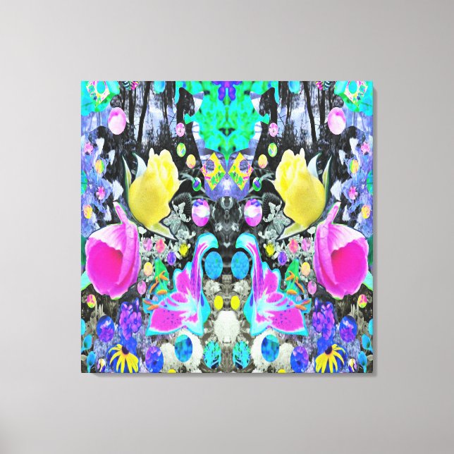 Stargazer-lilja, ros och rosa hibiskuscollage canvastryck (Framsida)