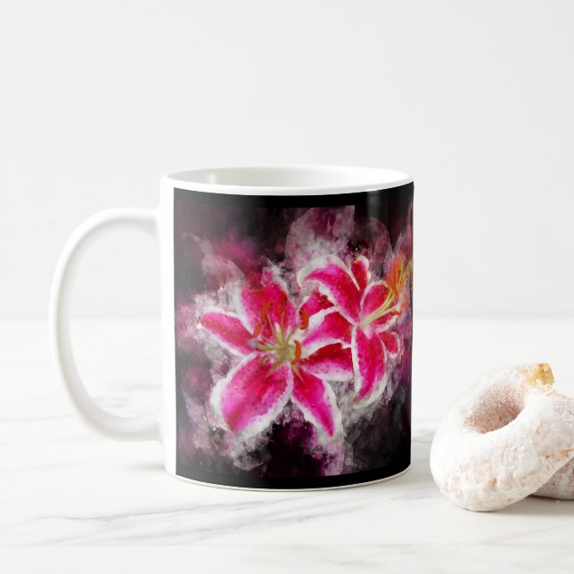 Stargazer Lily-blommans vattenfärg - bb 03 Kaffemugg (Med munk)