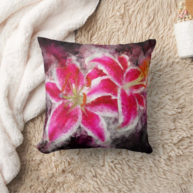 Stargazer Lily-blommans vattenfärg - bb 03 Kudde (Filt)