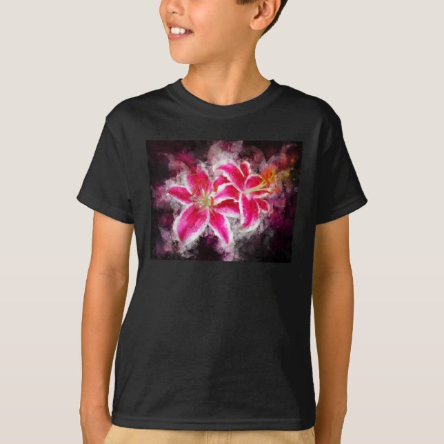 Stargazer Lily-blommans vattenfärg - bb 03 T Shirt (Framsida)