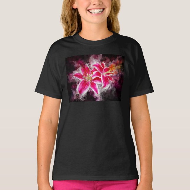 Stargazer Lily-blommans vattenfärg - bb 03 T Shirt (Framsida)