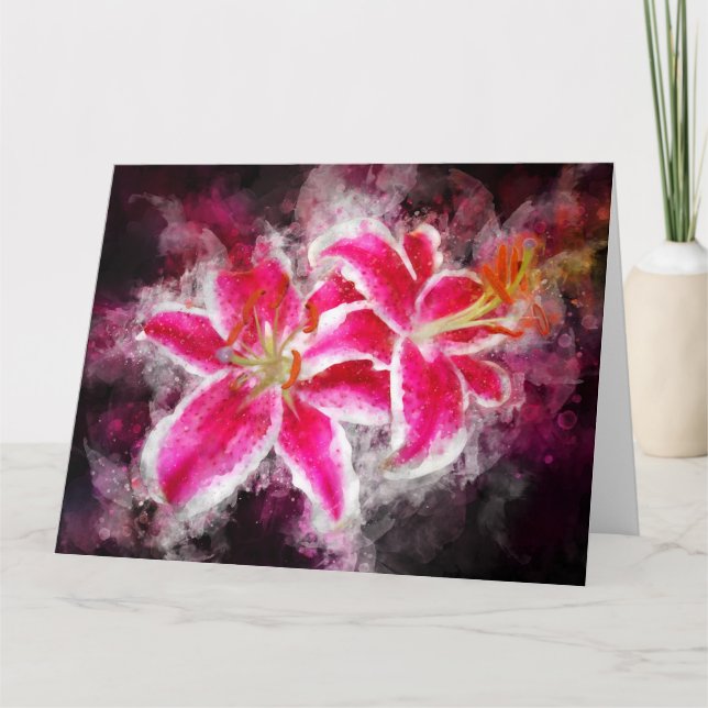 Stargazer Lily-blommans vattenfärg - bb 03 Tack Kort (Framsida)