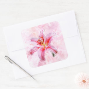 Stargazer Lily-blommans vattenfärg - wb 01 Fyrkantigt Klistermärke