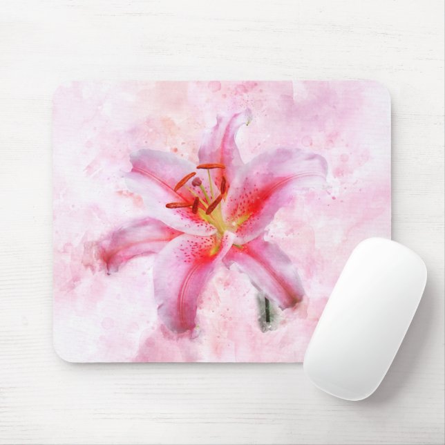 Stargazer Lily-blommans vattenfärg - wb 01 Musmatta (Med mus)