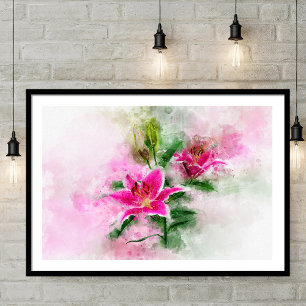 Stargazer Lily-blommans vattenfärg - wb 02 Poster
