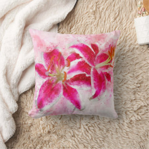 Stargazer Lily-blommans vattenfärg - wb 03 Kudde
