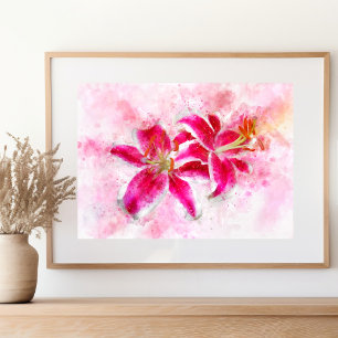 Stargazer Lily-blommans vattenfärg - wb 03 Poster