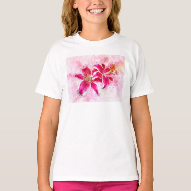 Stargazer Lily-blommans vattenfärg - wb 03 T Shirt (Framsida)