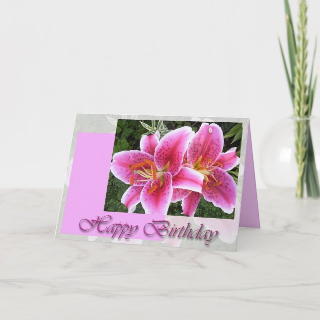 Stargazer Lily Blommigt Birthday Kort (Framsida)