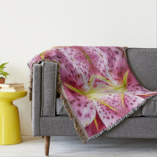 Stargazer Lily Bright Magenta Blommigt Filt