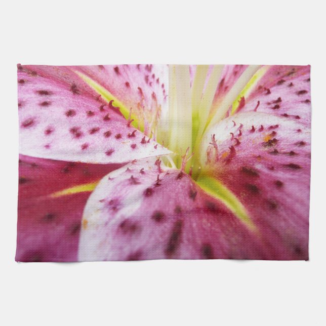 Stargazer Lily Bright Magenta Blommigt Kökshandduk (Horisontell)