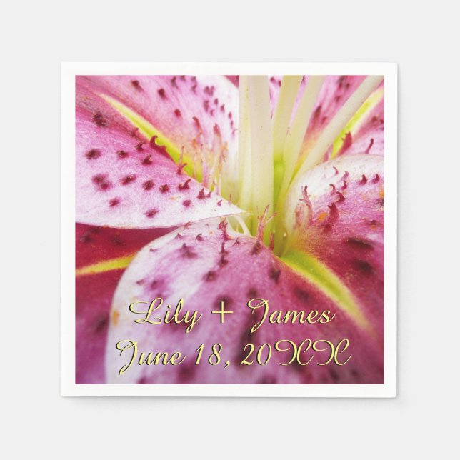 Stargazer Lily Bright Magenta Blommigt Pappersservett (Framsidan)