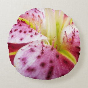 Stargazer Lily Bright Magenta Blommigt Rund Kudde
