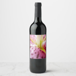 Stargazer Lily Bright Magenta Blommigt Vinflaska Etikett