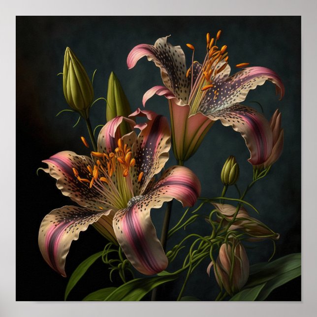 Stargazer Lily Flowers Art Print Poster (Framsidan)