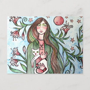 Stargazer Lily Goddess vita katt Helg Vykort