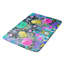 Stargazer Lily, Ro och Rosa Hibiscus Collage Badrumsmatta