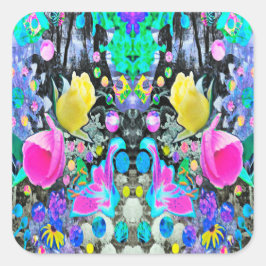 Stargazer Lily, Ro och Rosa Hibiscus Collage Fyrkantigt Klistermärke