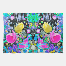 Stargazer Lily, Ro och Rosa Hibiscus Collage Kökshandduk