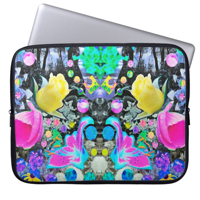 Stargazer Lily, Ro och Rosa Hibiscus Collage Laptop Fodral (Framsidan)