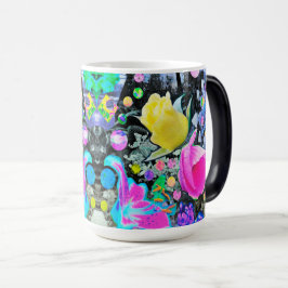 Stargazer Lily, Ro och Rosa Hibiscus Collage Magisk Mugg