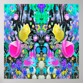 Stargazer Lily, Ro och Rosa Hibiscus Collage Poster