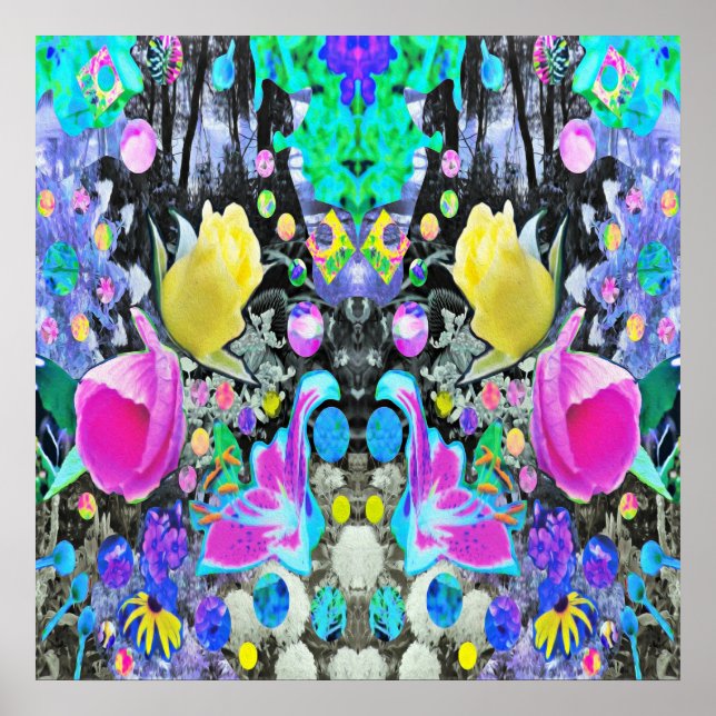 Stargazer Lily, Ro och Rosa Hibiscus Collage Poster (Framsidan)