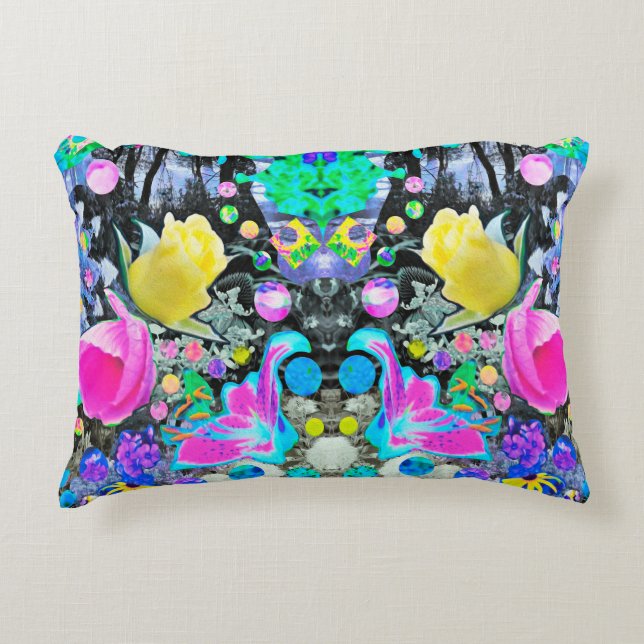 Stargazer Lily, Ro och Rosa Hibiscus Collage Prydnadskudde (Framsidan)