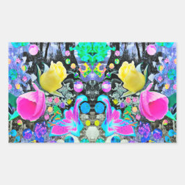 Stargazer Lily, Ro och Rosa Hibiscus Collage Rektangulärt Klistermärke