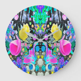 Stargazer Lily, Ro och Rosa Hibiscus Collage Stor Klocka