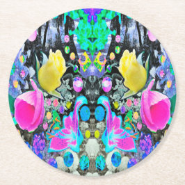 Stargazer Lily, Ro och Rosa Hibiscus Collage Underlägg Papper Rund