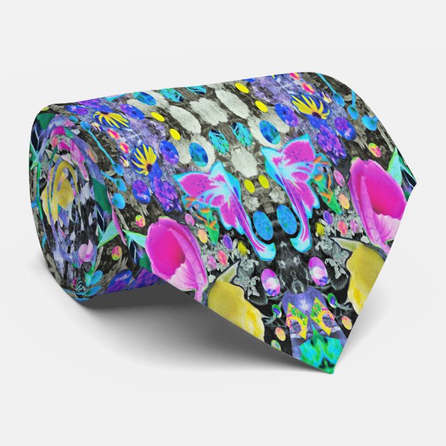 Stargazer Lily, Rose och Rosa Hibiskus Collage Slips (Rullad)