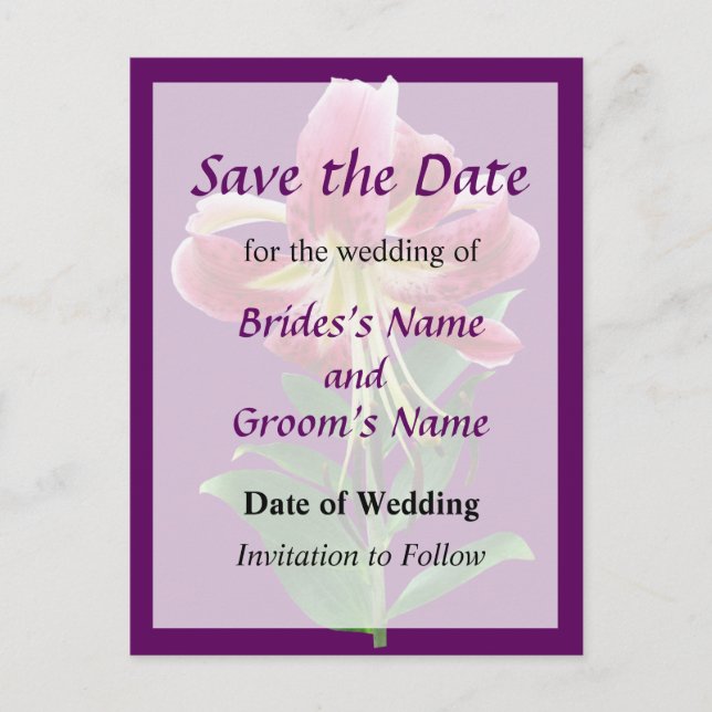 Stargazer Lily Snett Bröllop Spara Datum Meddelande Vykort (Framsida)