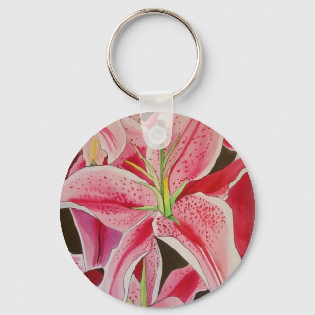 Stargazer rosa lilja akvarell konst blomma nyckelring (Framsida)
