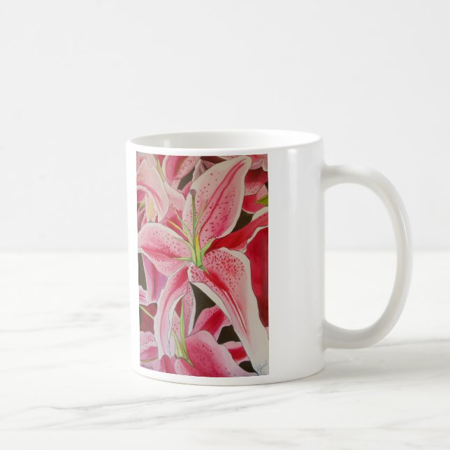 Stargazer Rosa Lily vattenfärgsoriginalkonstblomma Kaffemugg (Höger)