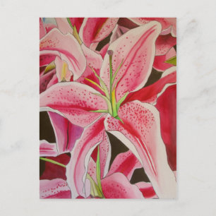 Stargazer Rosa Lily vattenfärgsoriginalkonstblomma Vykort