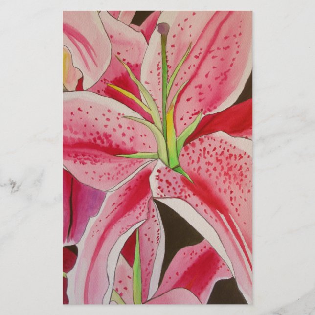 Stargazer rosa lily water art blomma (Framsida)