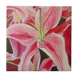 Stargazer rosa lily water art blomma kakelplatta