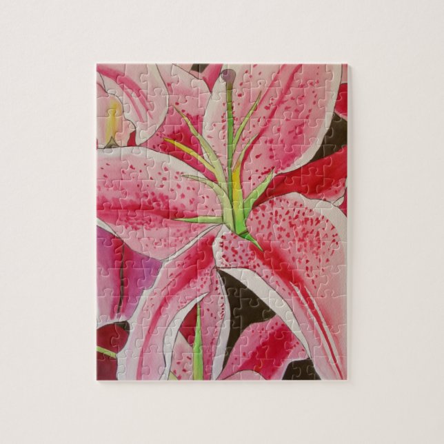 Stargazer rosa lily water art blomma pussel (Vertikal)
