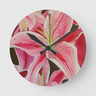 Stargazer rosa lily water art blomma rund klocka