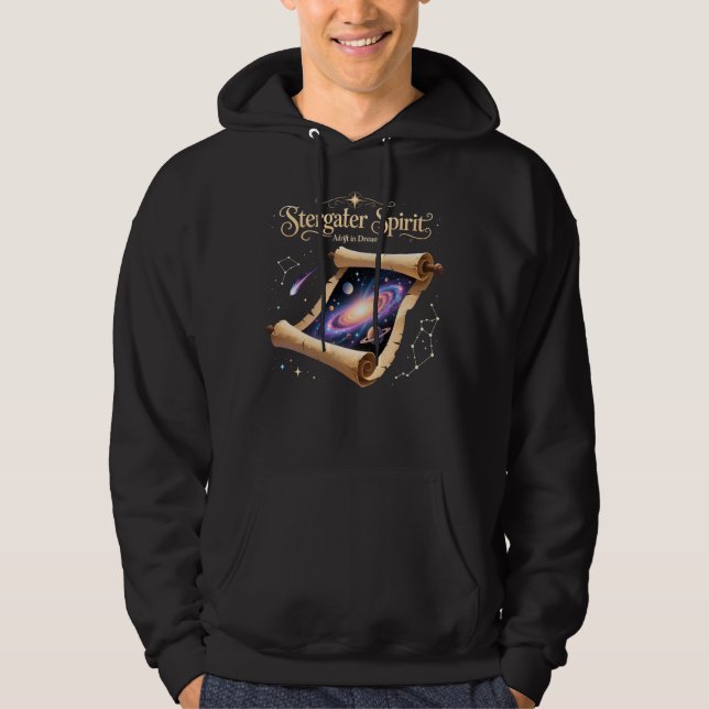 "Stargazer Spirit" Cosmic Nebula Scroll Fantasy Hoodie (Framsida)
