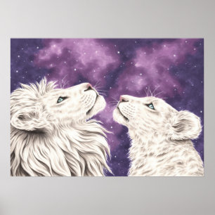 Stargazers Galaxy White Lejon Couple Kärlek Soulma Poster