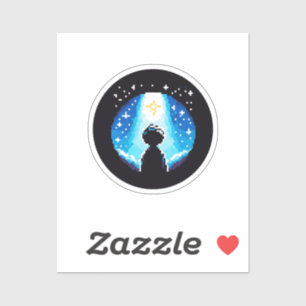 Stargazing Silhouette - Dreamy Pixel Art Night Him Klistermärken